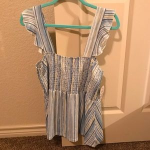 Love + Joy from Francescas blue smocked tank with flutter sleeve